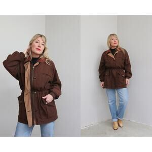 2000s Vintage Gallery Cocoa Brown Minimalist Drawstring Parka Coat Women's SM MD